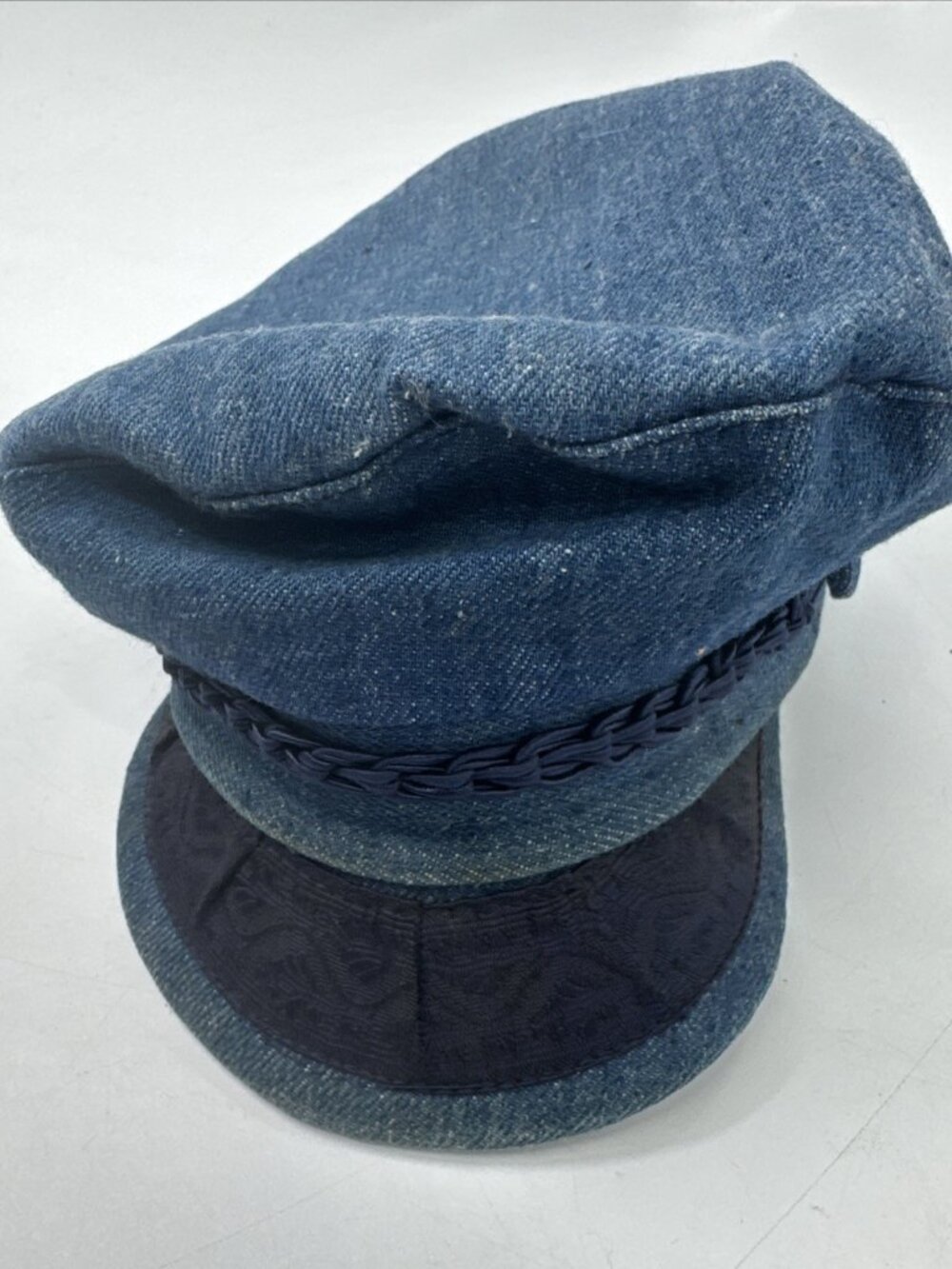 Vintage Greek Fisherman Hat Cap Denim Blue Mens 7 1/2 Faded Cotton
